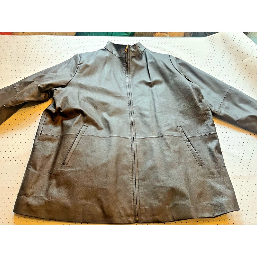 Veranesi Genuine Leather Jacket Women Plus 22W Espresso Brown Zip Front Coat